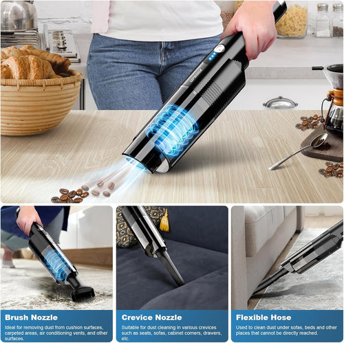 Handheld Vacuum Cordless,10Kpa Powerful Suction Car Vacuum with 2-Speed, Vacuum Cleaner with Charging Dock, Portable Lightweight 4-In-1 Mini Hand Held Vacuum for Car Home Pet Office and Pet Hair