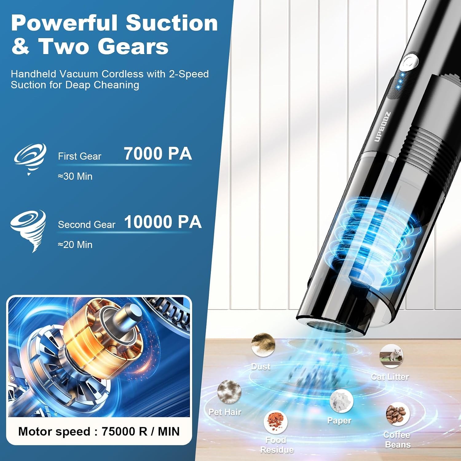 Handheld Vacuum Cordless,10Kpa Powerful Suction Car Vacuum with 2-Speed, Vacuum Cleaner with Charging Dock, Portable Lightweight 4-In-1 Mini Hand Held Vacuum for Car Home Pet Office and Pet Hair