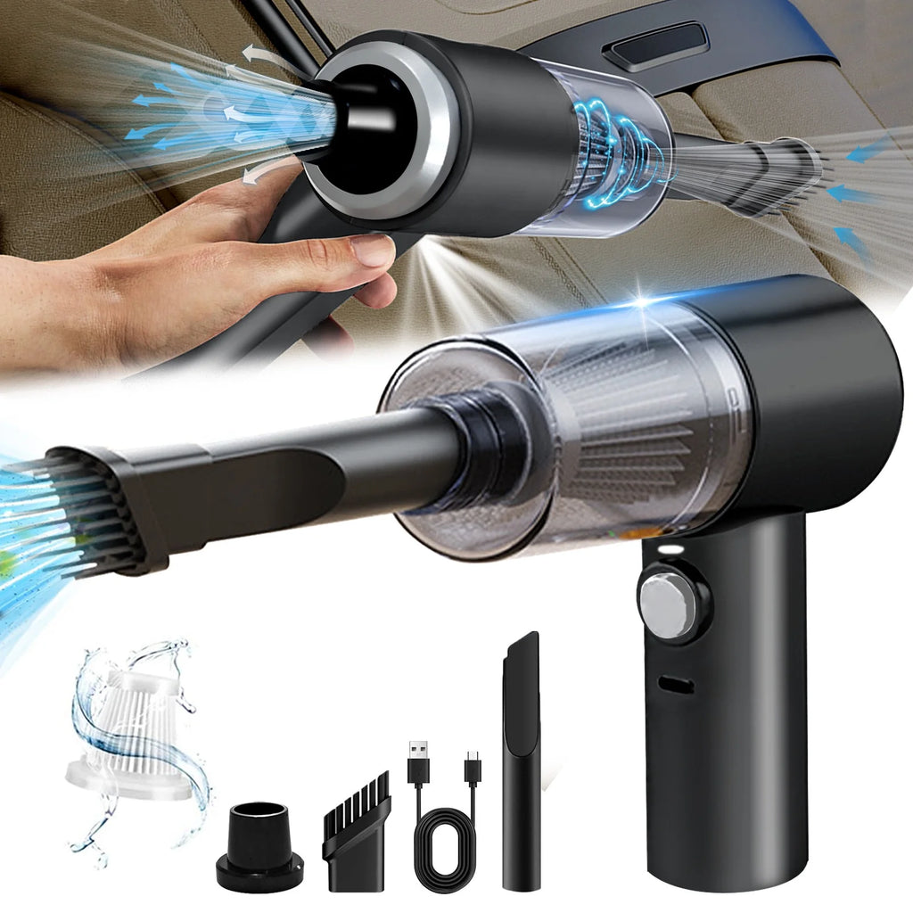 Car Vacuum Portable Cordless 4000Pa Mini Hand Held Vacuum Cleaner and Air Duster, 120W High Power Wet and Dry Car Vacuum Cleaner Rechargeable with Light , for Car ,Home,Office and Pet